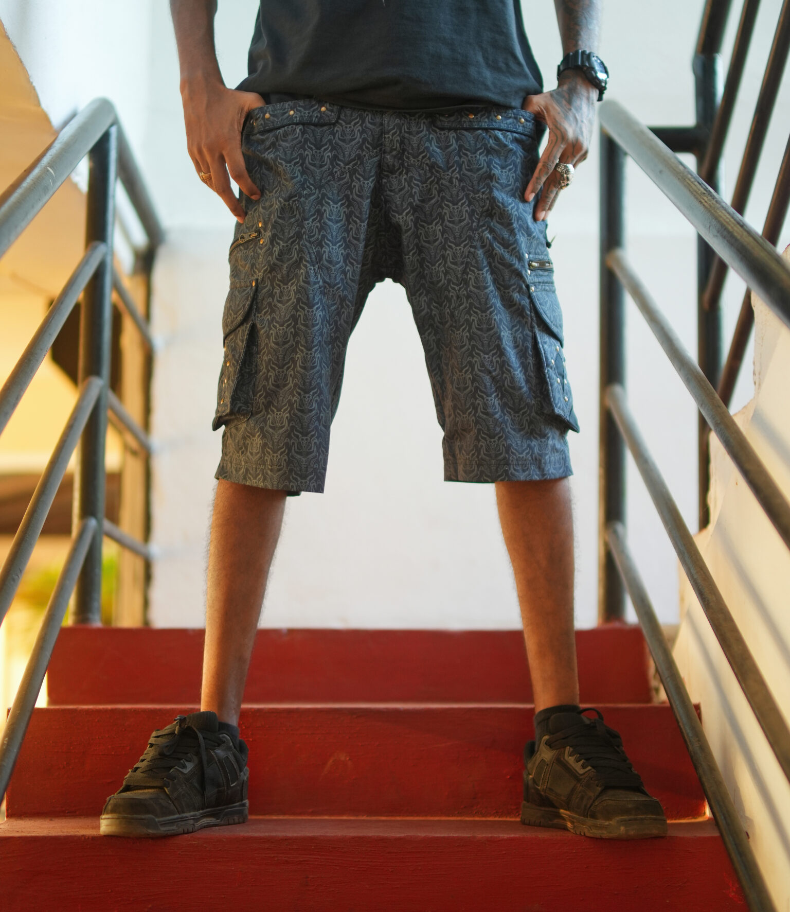 Future Tribe Cargo Shorts - Skull Strike (Grey)